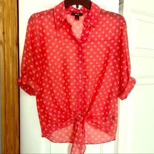 BCX Sheer Coral Tie Front Blouse